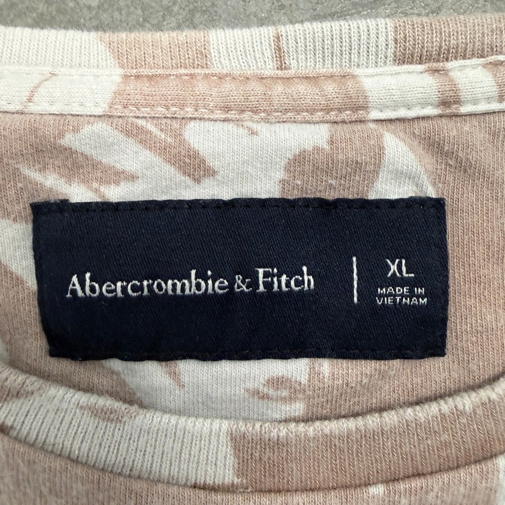Abercrombie & Fitch Mens XL Floral Print T-Shirt Pink White Rolled Sleeve Tee - Picture 3 of 5
